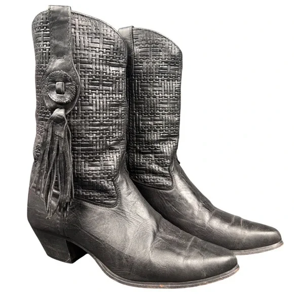 Laredo Black Leather Western Fringe Boots Womens Size 8 Made in USA - Picture 2 of 7